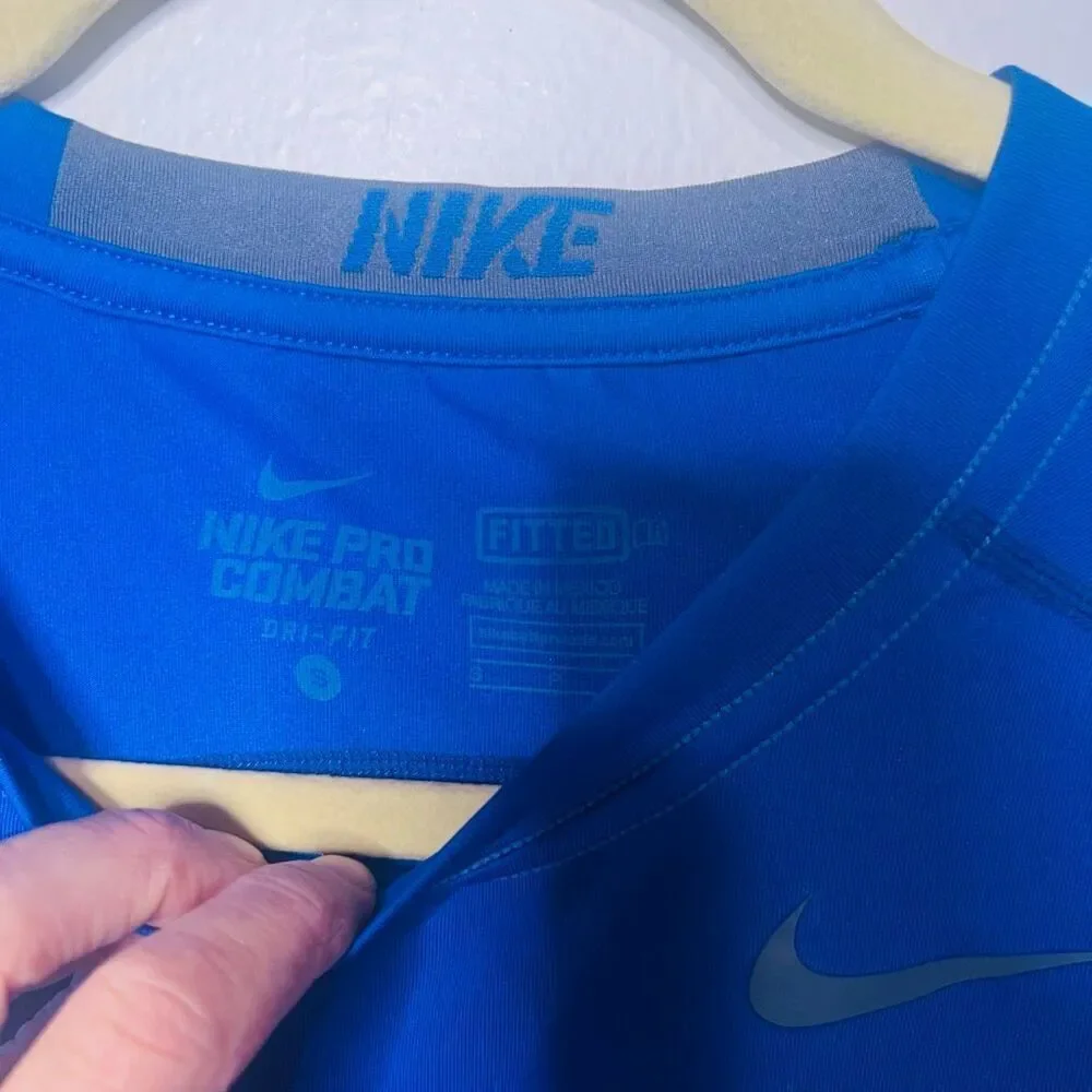 Nike Pro Combat Dri-Fit Fitted Royal Blue Longsleeve Shirt Mens Small